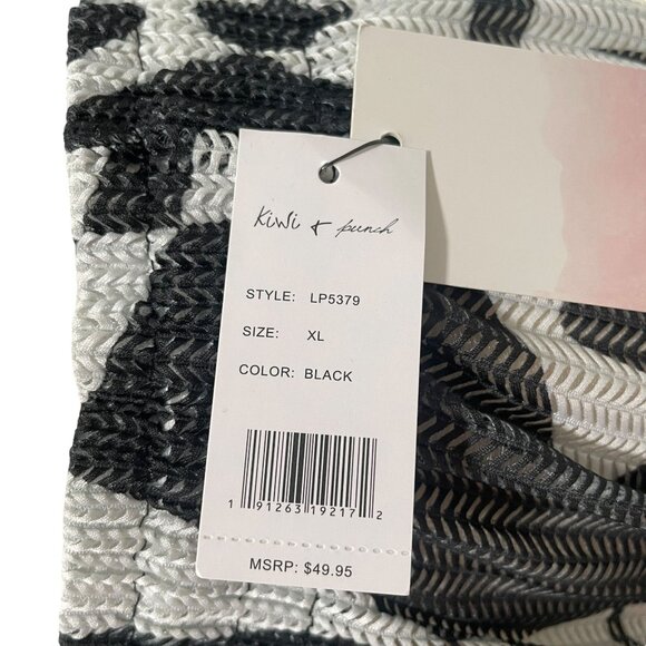 Wide-Leg Abstract Black & White Patterned Pants By Kiwi & Punch XL Elastic Waist - Picture 5 of 11